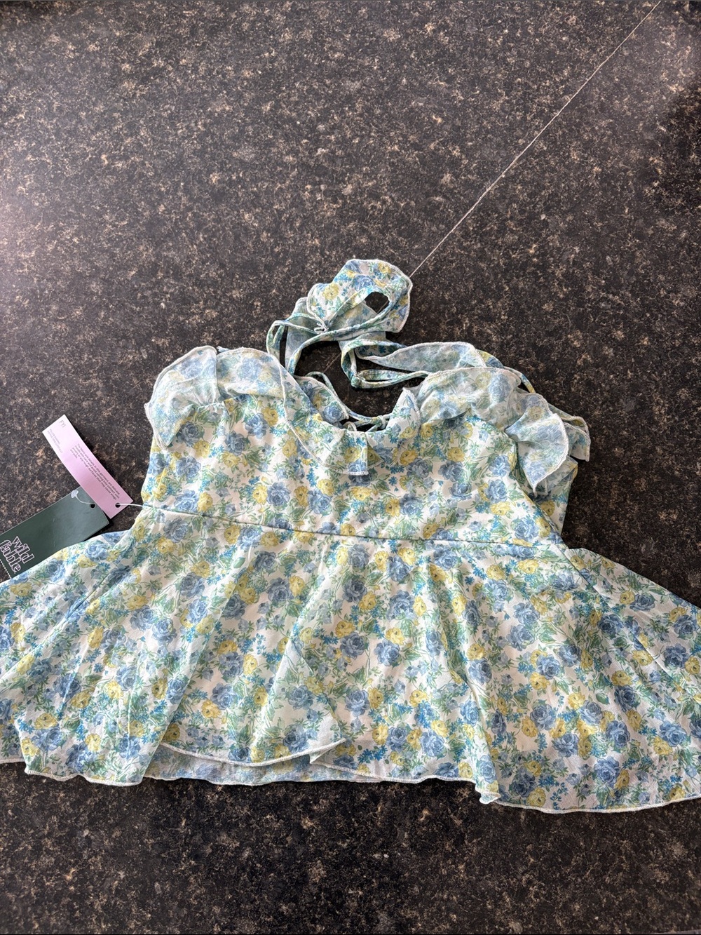 wild fable Blue & Yellow Floral Ruffle Tie-Front Cami - Picture 4 of 5